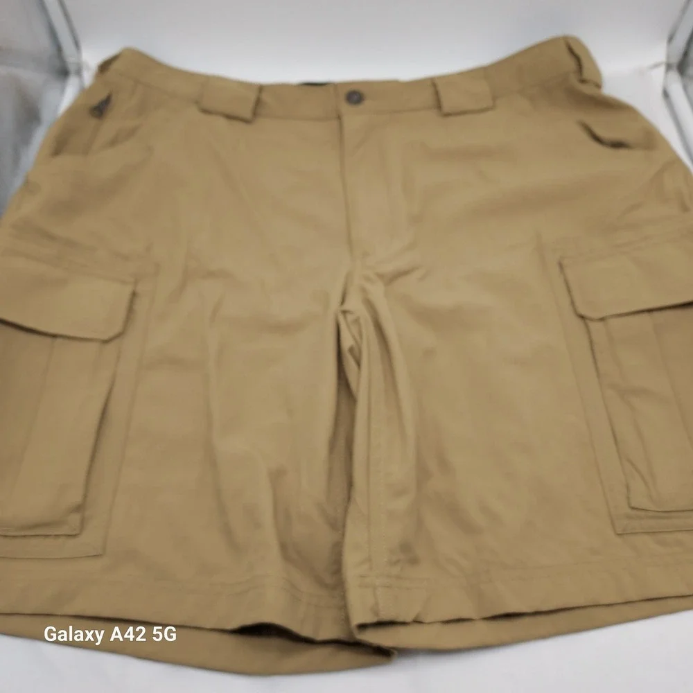 Duluth Trading Co Dry on the‎ Fly Cargo Shorts Mens XL Tan Khaki Nylon 59312